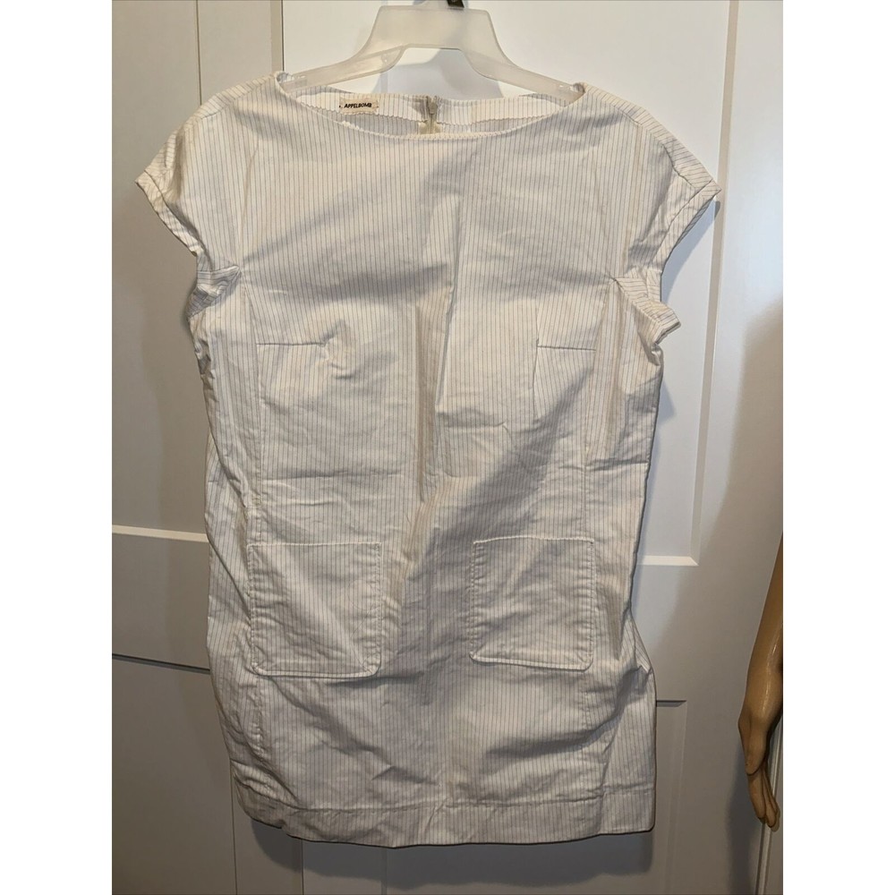 appelbomb Shift Dress White Pinstripe Patch Pocket Ls Cap Sleeve See Measurem